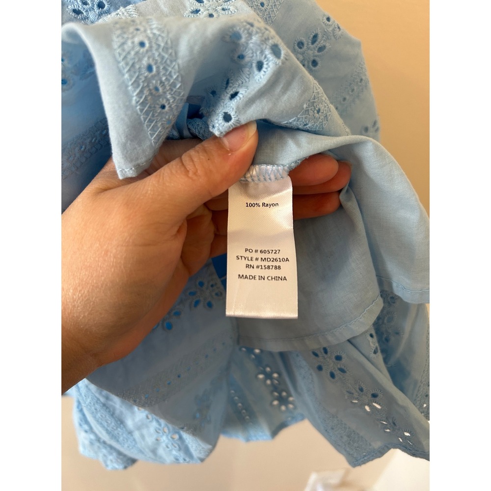 Mable Light Blue Eyelet Tiered Cutout Boho Festival Mini Dress S - Picture 5 of 11